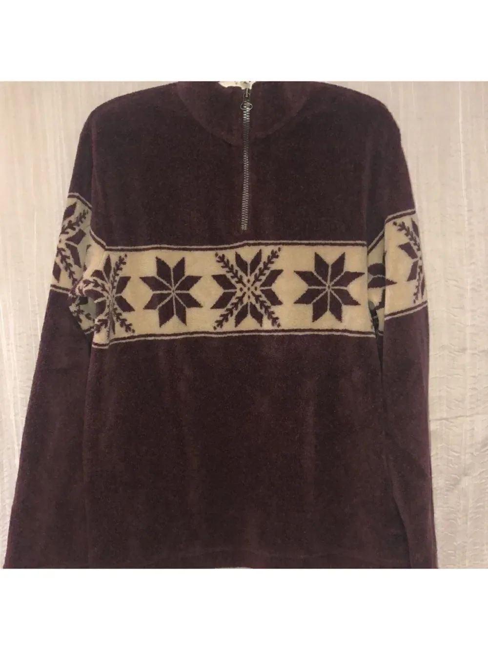 Land’s End 14 Burgundy Cream Sherpa Quarter Zip Sweater